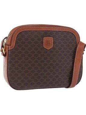 CELINE Macadam Canvas Shoulder Bag PVC Leather Brown Gold
